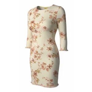 Spartina 449 Floral Fringe Island Dress Cream Pink 3/4 Sleeve Womens Large